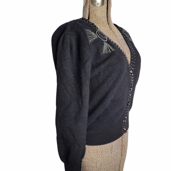 Vintage black knit cardigan with beading - Picture 3 of 13